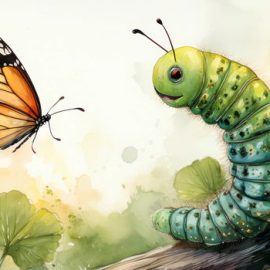 An image of a caterpiller and a butterfly by Pennie McCracken